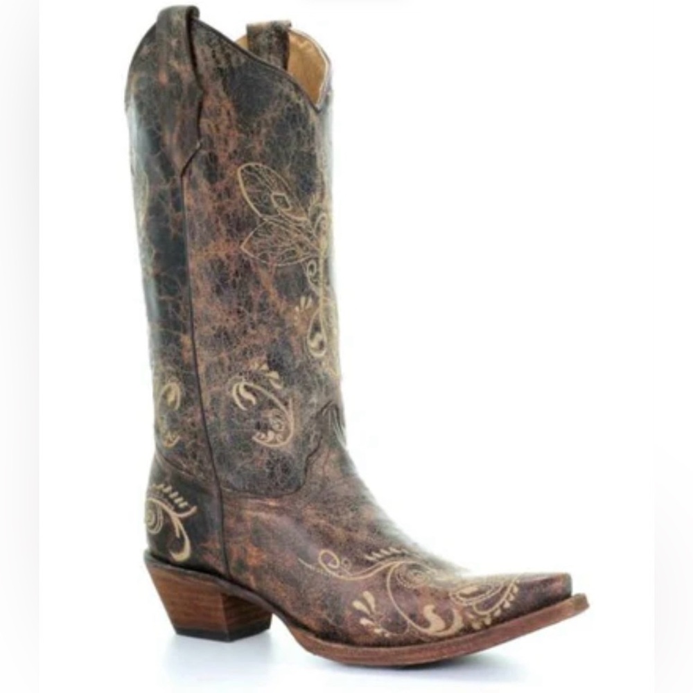 💥PRICE DROP💥 CORRAL CIRCLE G L5001 DISTRESSED BROWN DRAGONFLY WESTERN BOOT - Picture 1 of 7